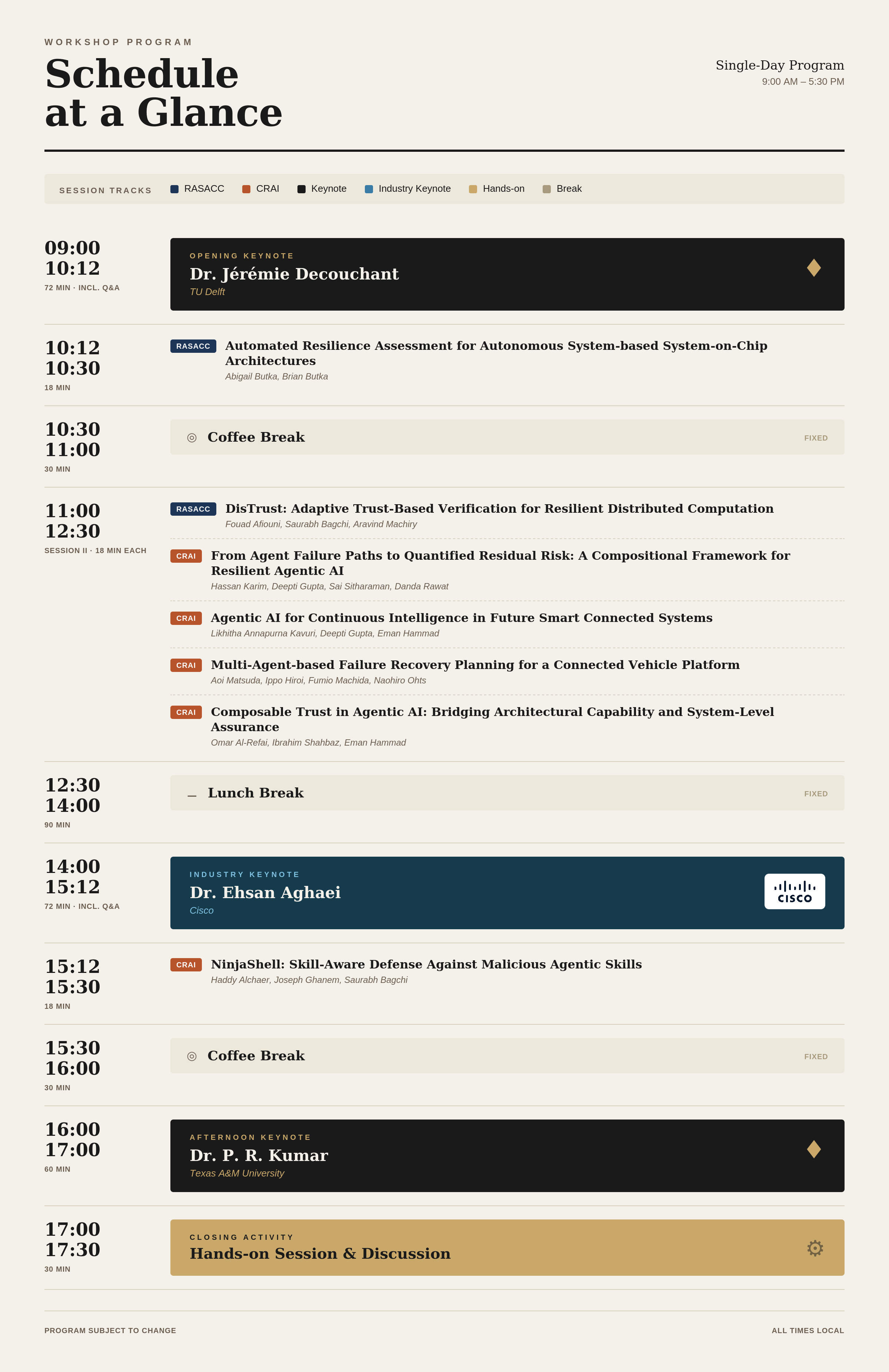 CRAI 2026 Workshop Schedule