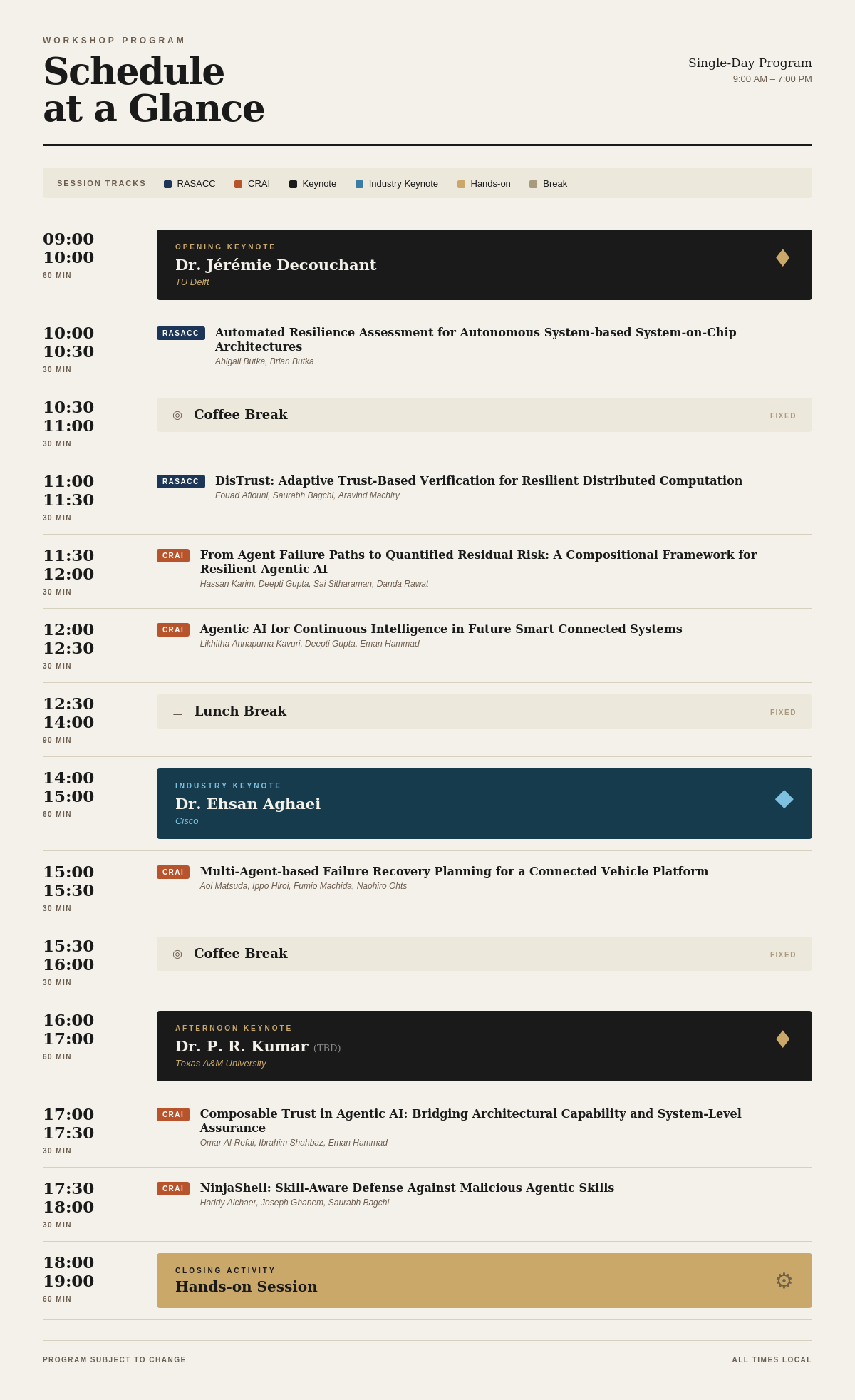 CRAI 2026 Workshop Schedule